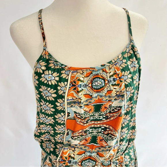 NWT Fashion Green Orange Paisley Bohemian Hippie Casual Dress Women Size Medium - Picture 3 of 14